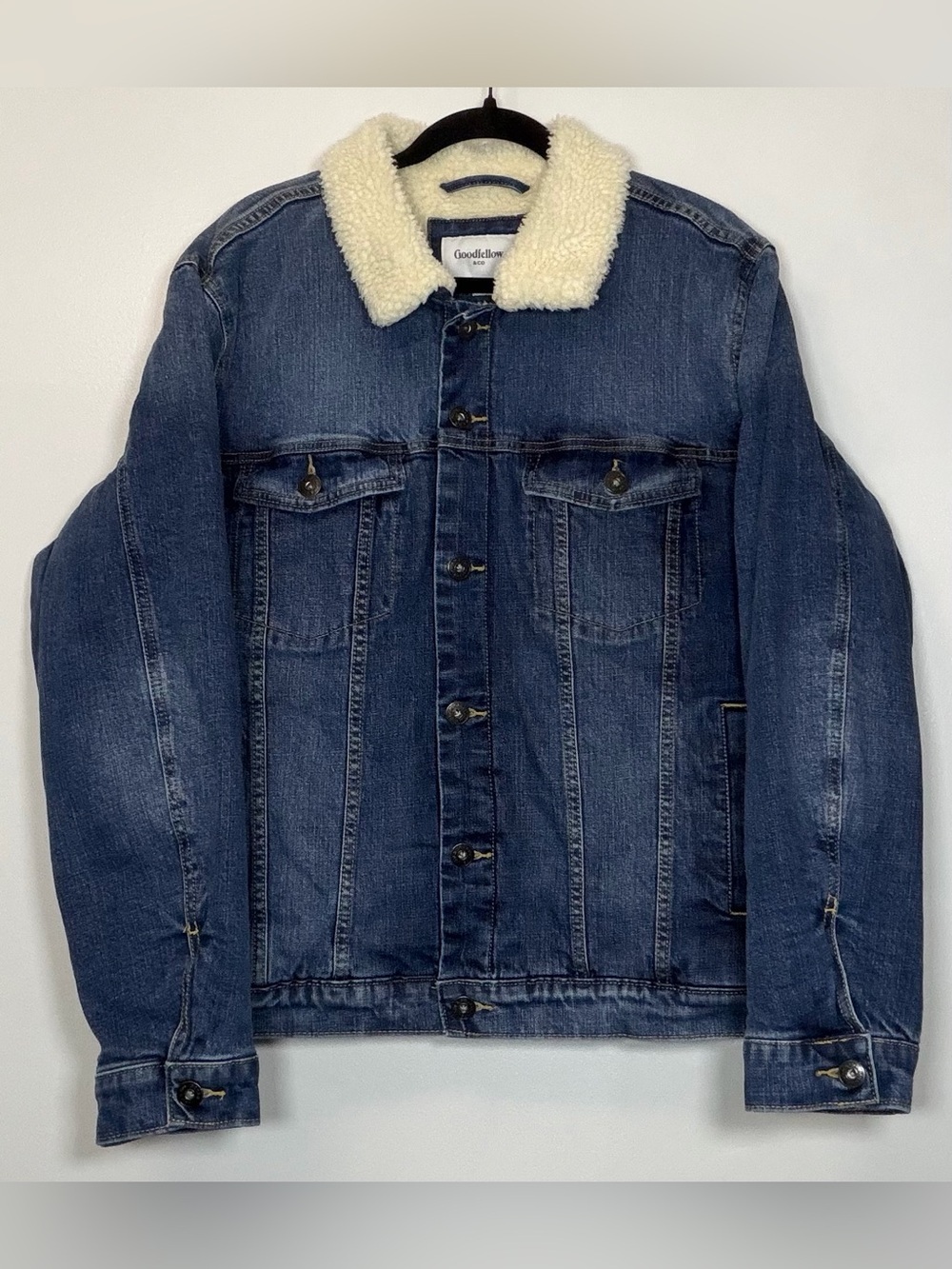 Goodfellow & Co Dark Blue Denim Jacket Fully Cream Sherpa Lined